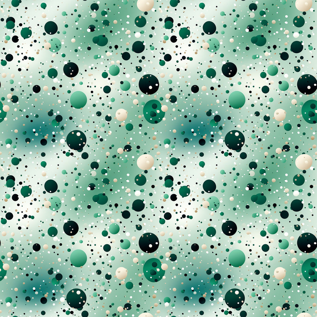 green, emerald, sage, cream, beige, black, white, confetti, dots, circles, polka dots, scattered pattern, abstract, modern, geometric,, fabric panel, cheerful, playful, random placement, bubble pattern