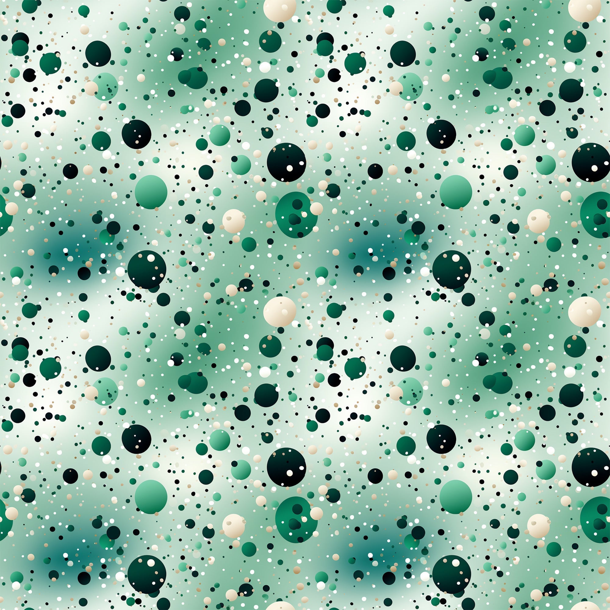green, emerald, sage, cream, beige, black, white, confetti, dots, circles, polka dots, scattered pattern, abstract, modern, geometric,, fabric panel, cheerful, playful, random placement, bubble pattern