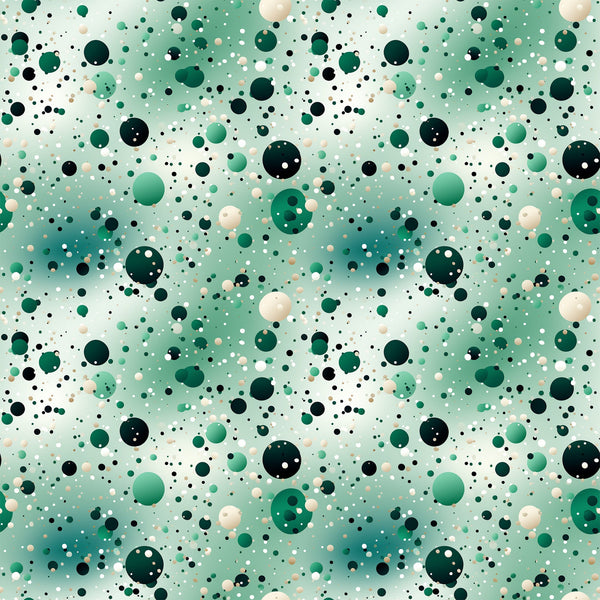 green, emerald, sage, cream, beige, black, white, confetti, dots, circles, polka dots, scattered pattern, abstract, modern, geometric,, fabric panel, cheerful, playful, random placement, bubble pattern