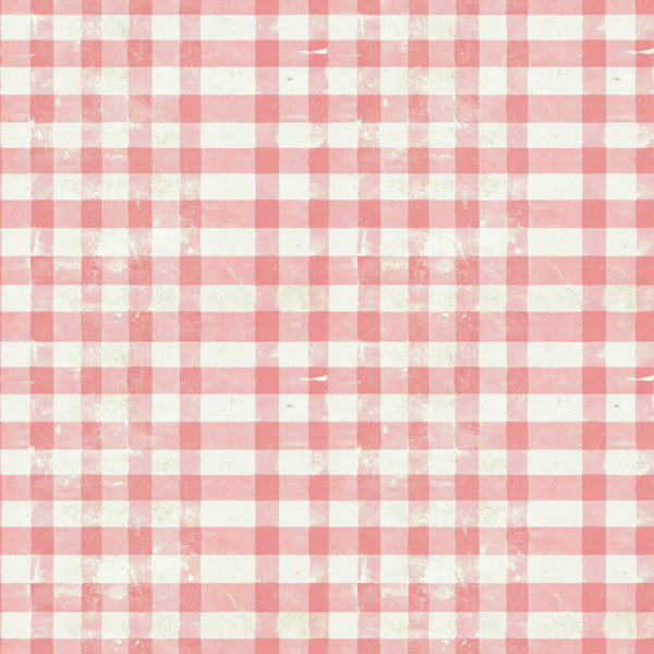 vintage pink, coral pink, cream white, gingham pattern, checkered design, distressed texture, weathered look, shabby chic, rustic charm,, fabric panel, pastel colors, cottage style, worn finish, alternating squares, geometric pattern, soft pink, antique style, crafting material