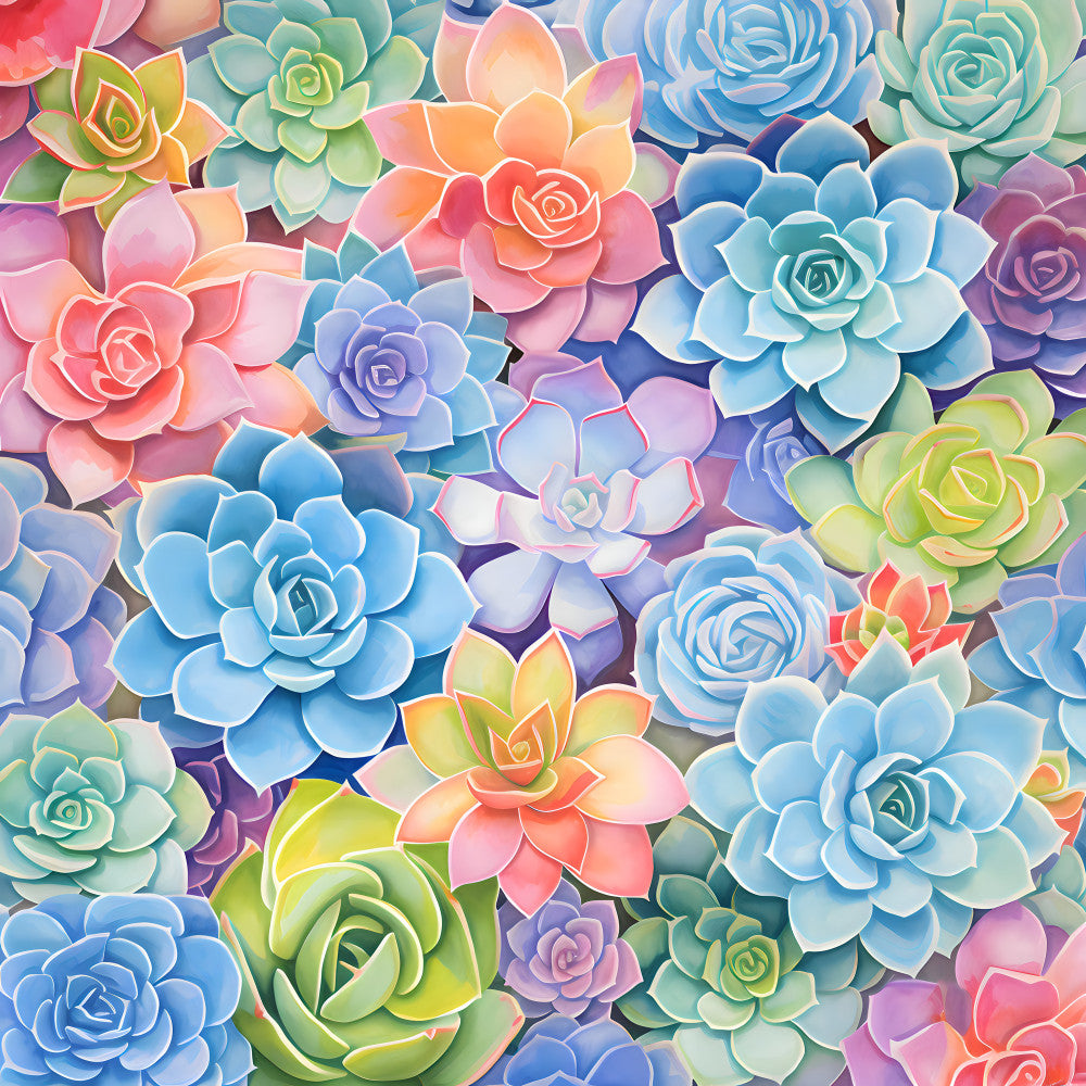 pastel pink, coral pink, sky blue, light blue, lavender, purple, mint green, sage green, yellow, peachy orange, succulent flowers, floral, roses, botanical, garden, nature, whimsical, modern, contemporary, dreamy, soft, colorful, multi-color, spring, summer, nursery, kids room, playroom, baby shower, girls room