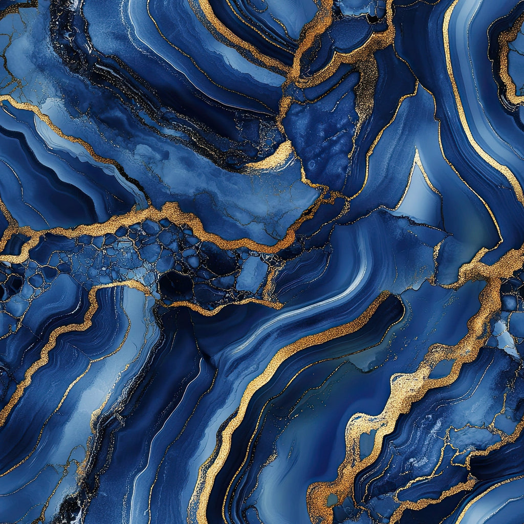 royal blue, navy blue, gold, metallic gold, agate pattern, marble veining, swirling lines, flowing curves, organic shapes, geode design, mineral pattern, luxurious, elegant, sophisticated,, fabric panel, natural stone, fluid movement, rich colors, decorative
