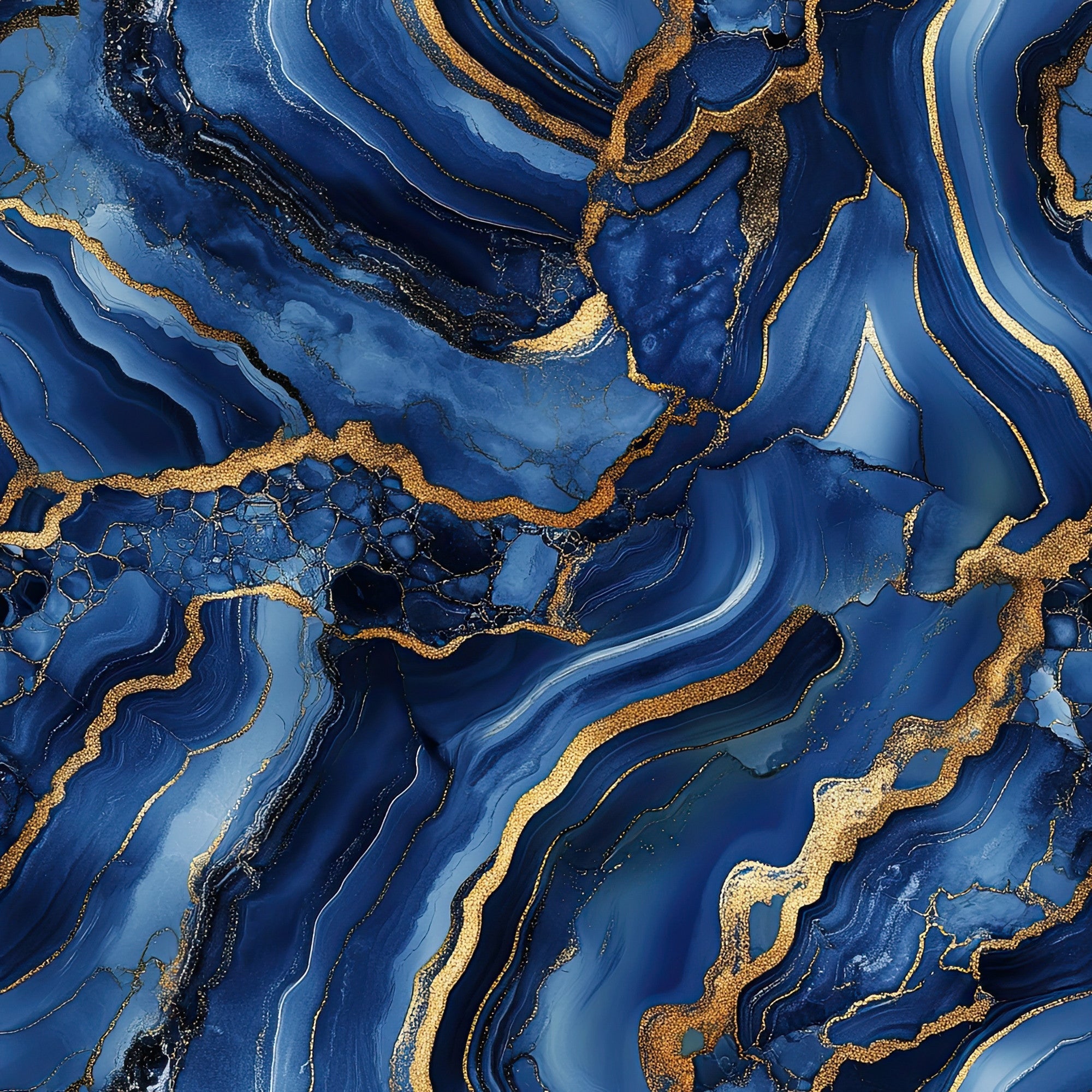 royal blue, navy blue, gold, metallic gold, agate pattern, marble veining, swirling lines, flowing curves, organic shapes, geode design, mineral pattern, luxurious, elegant, sophisticated,, fabric panel, natural stone, fluid movement, rich colors, decorative