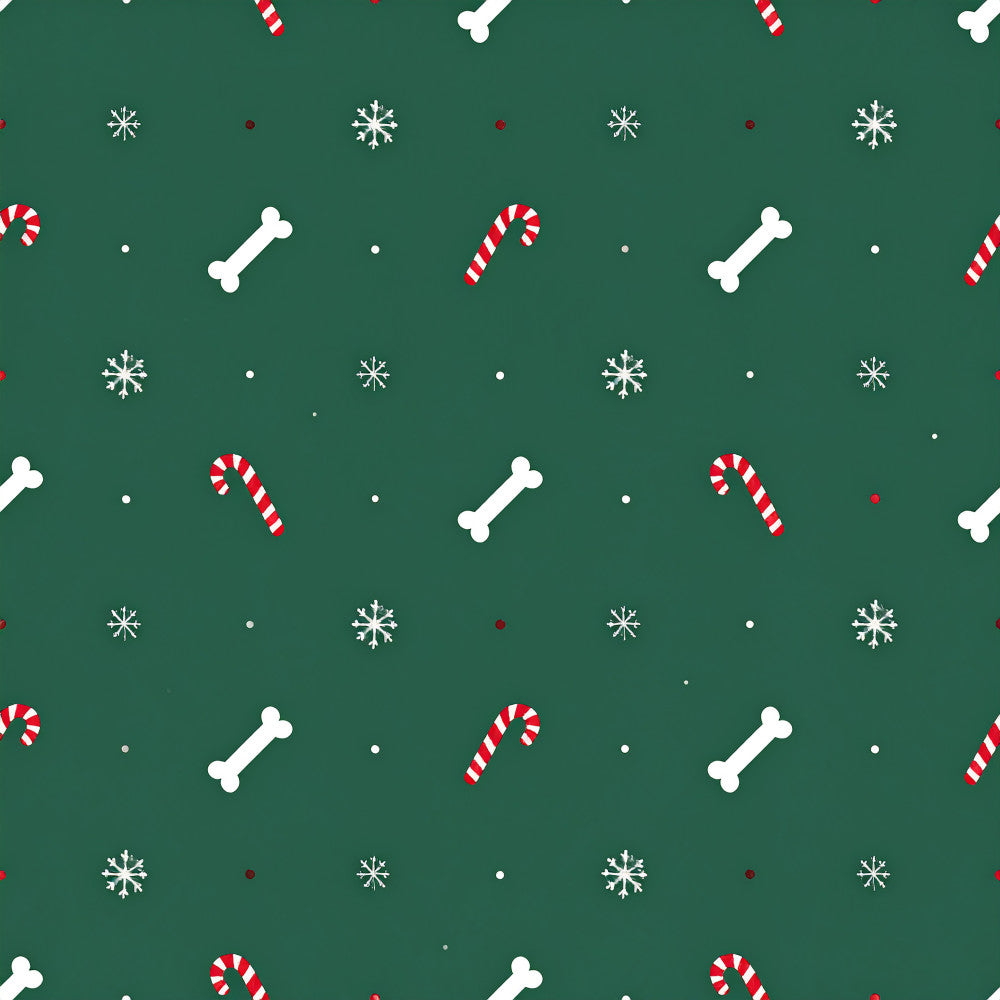 forest green, red and white, candy cane, snowflake, bone, christmas, holiday, festive, winter, dog theme, pet, playful, whimsical, traditional, seasonal, kids, children, puppy, striped candy, peppermint, cheerful, fun, cute, novelty, repeating pattern, december, yuletide