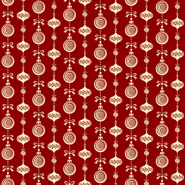 burgundy red, cream white, christmas ornaments, hanging baubles, geometric patterns, repeating design, festive decorations, holiday motifs,, fabric panel, seasonal print, ornament silhouettes, decorative balls, christmas theme, winter holidays, craft fabric, sewing material, coordinating colors, ornamental design, festive pattern