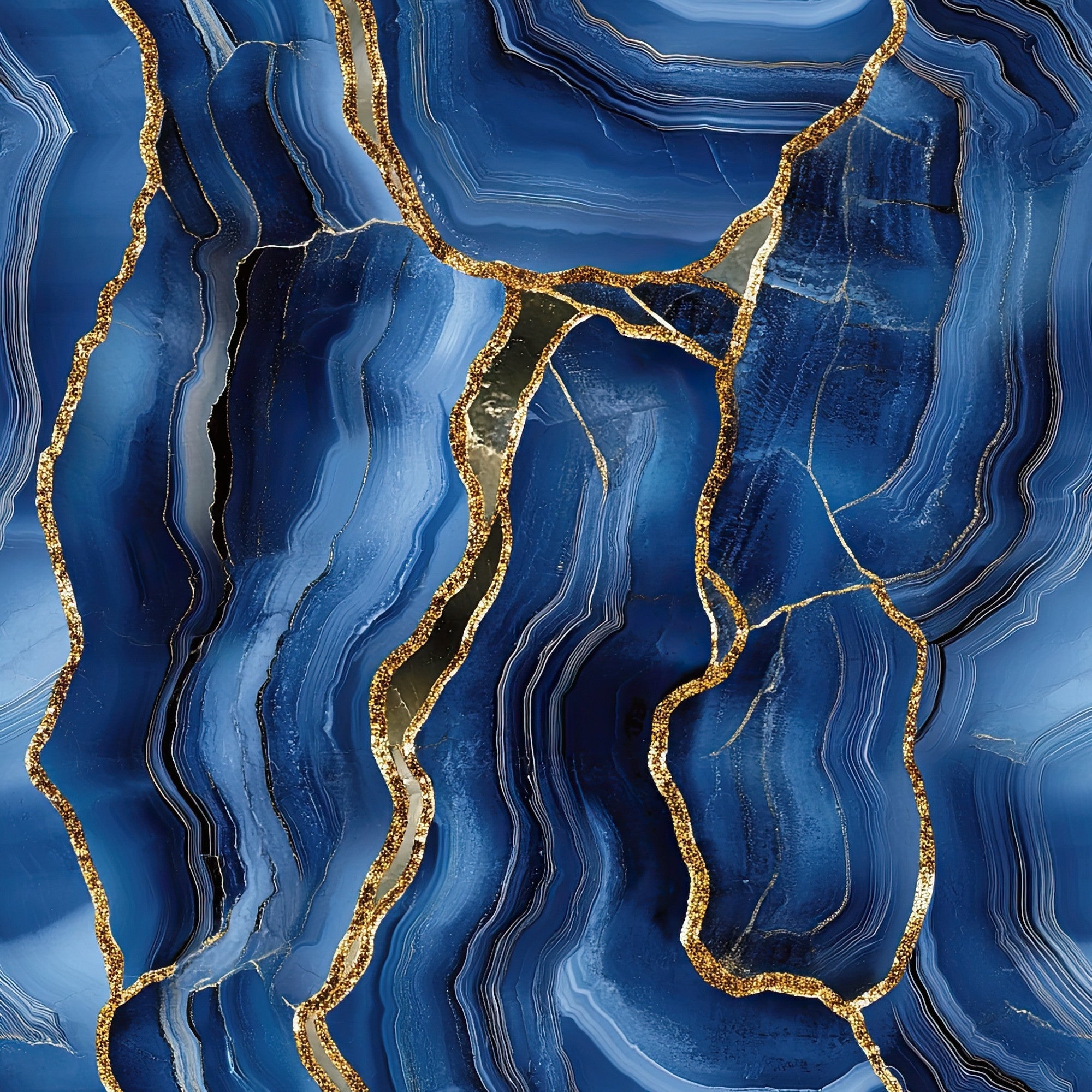 royal blue, deep blue, navy blue, gold, golden veining, agate pattern, geode design, marble texture, flowing lines, organic swirls, mineral pattern, luxurious, elegant, natural stone, crystalline structure,, fabric panel, abstract design, sophisticated, jewel tones