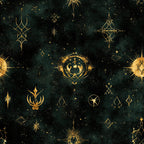 forest green, deep teal, gold, metallic gold, celestial, stars, moon, sun, mystical, magical, witchy, occult, alchemy, esoteric, spiritual, elegant, luxurious, dark academia, gothic, boho, bohemian, nighttime, cosmic, constellation, tarot, mystique, enchanted, whimsical, sophisticated, ornate