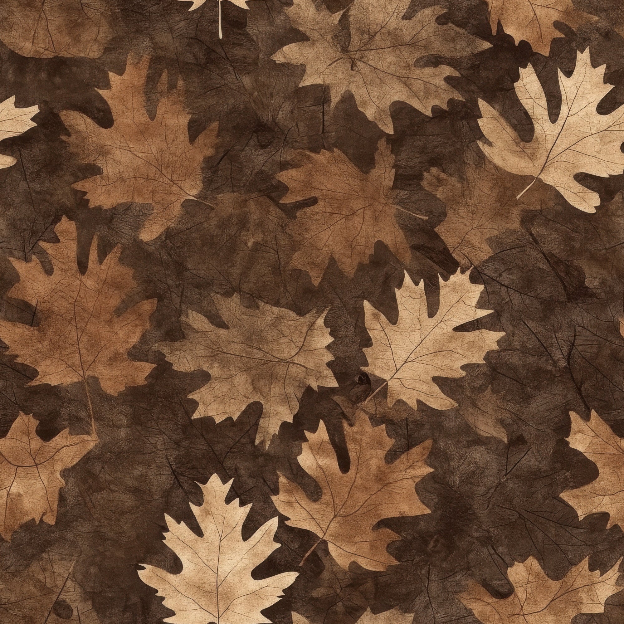 brown, tan, beige, oak leaves, autumn leaves, camouflage, hunting camo, realistic leaves, leaf pattern, fall foliage, natural camouflage, woodland camo,, fabric panel, earth tones, seasonal leaves, hunting theme, outdoor pattern, nature design, camouflage print
