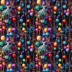 colorful beads, mardi gras, festive celebration, purple beads, gold beads, orange beads, blue beads, green beads, red beads, hanging decorations, party atmosphere, new orleans, carnival theme,, fabric panel, vibrant colors, celebratory mood, beaded necklaces, festive pattern, jewel tones