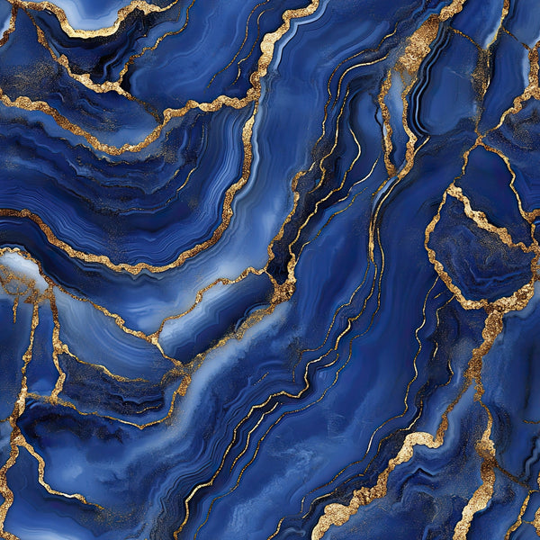 royal blue, navy blue, gold, metallic gold, agate pattern, geode design, marble texture, swirling lines, fluid patterns, organic shapes, luxurious, elegant, flowing veins, mineral inspired, natural stone,, fabric panel, rich colors, sophisticated, abstract design