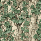 ivy leaves, climbing vines, tree bark, beige background, green foliage, brown stems, natural camouflage, botanical pattern, realistic design,, fabric panel, outdoor theme, forest camouflage, neutral tones, nature print, hunting pattern, woodland design, organic shapes, leafy vines