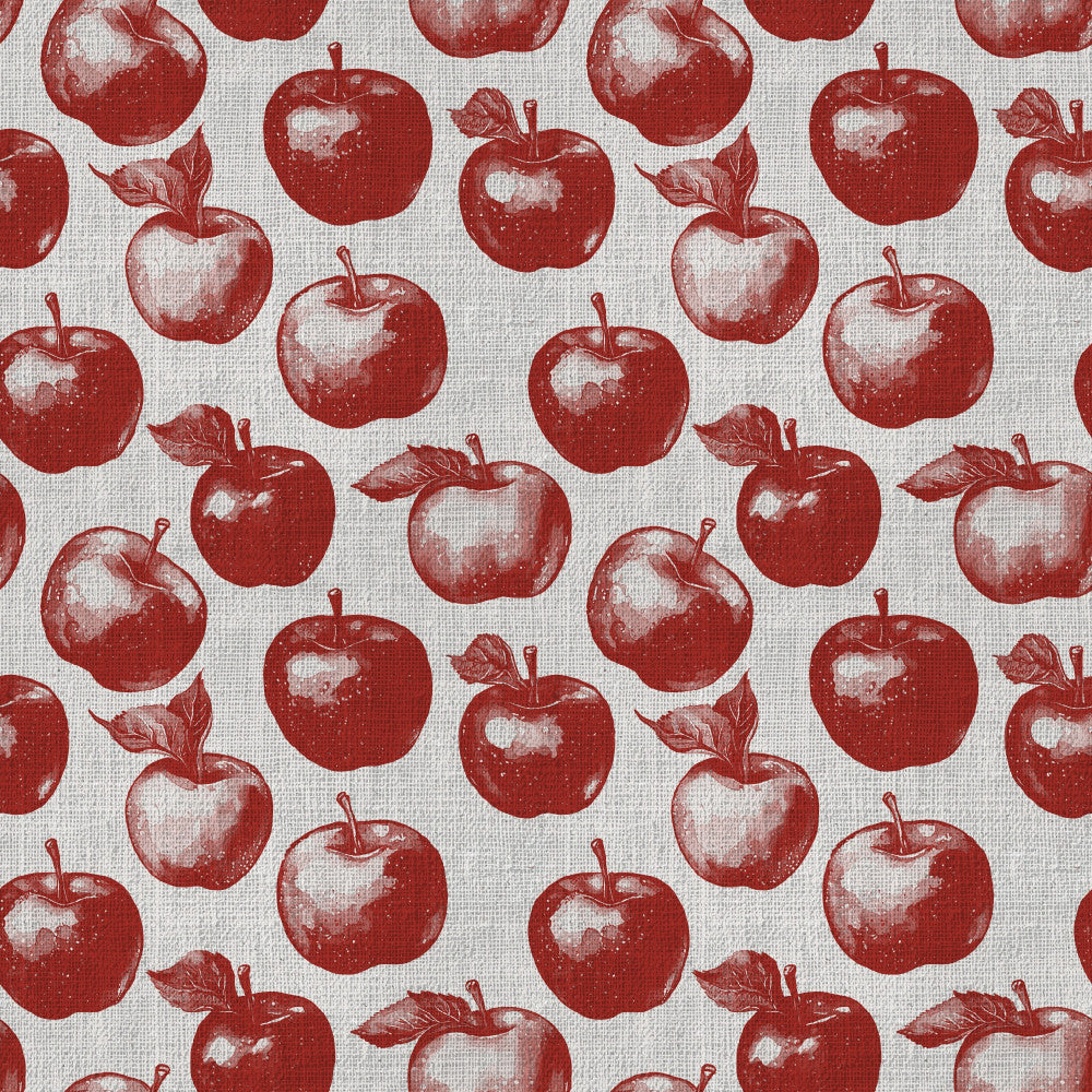 red apples, cream white, crimson red, apple pattern, fruit print, orchard theme, vintage style, farmhouse aesthetic, rustic design, classic pattern, kitchen decor, fall harvest, autumn, nature inspired, botanical, retro fabric, traditional design, countryside, apple orchard, food theme, culinary print, heritage pattern, cottage style, homespun, timeless design, nursery, kids room, children's fabric, whimsical fruit
