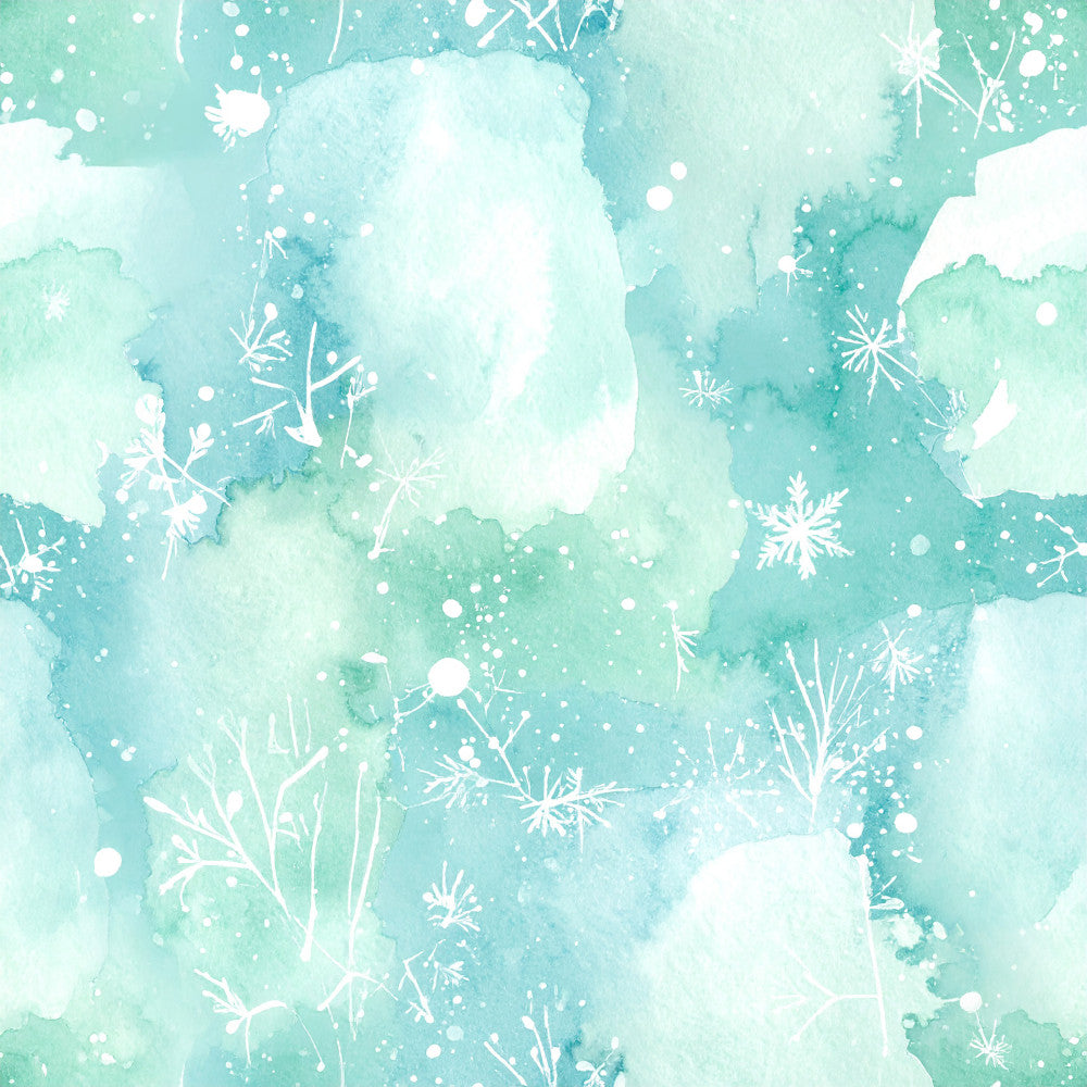 mint green, aqua blue, turquoise, sage green, winter white, soft blue, watercolor, floral, botanical, snowflakes, winter, holiday, christmas, frozen, icy, delicate, whimsical, dreamy, ethereal, nature, frost, snowy, gentle, soft, pastel, calming, nursery, baby, kids room, celestial