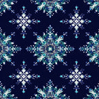 navy blue, teal, turquoise, white, icy blue, snowflake, geometric, crystalline, winter, holiday, christmas, frost, frozen, elegant, modern, symmetrical, sparkle, jewel tones, celestial, december, cold weather, festive, ornamental, decorative, stars, icy, frosty, seasonal, winter wonderland