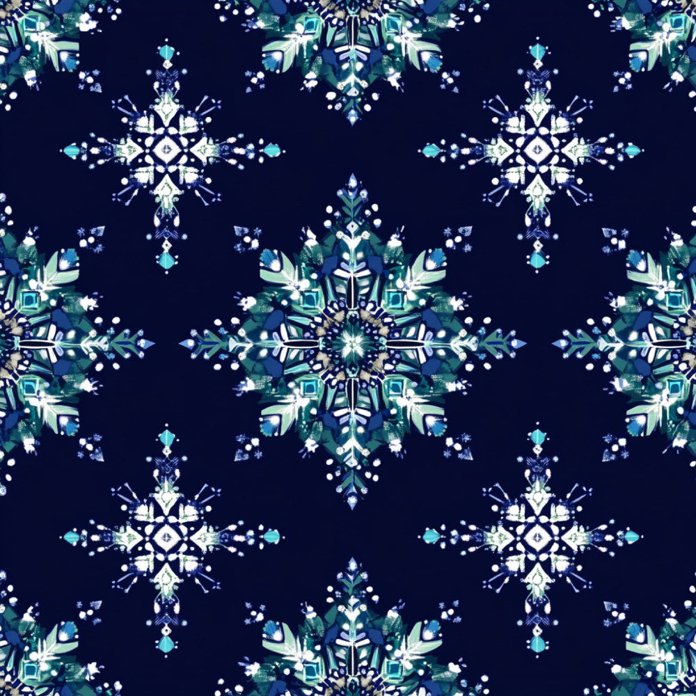 navy blue, teal, turquoise, white, icy blue, snowflake, geometric, crystalline, winter, holiday, christmas, frost, frozen, elegant, modern, symmetrical, sparkle, jewel tones, celestial, december, cold weather, festive, ornamental, decorative, stars, icy, frosty, seasonal, winter wonderland