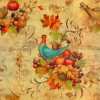 autumn harvest, fall colors, warm gold, burnt orange, terracotta, cream beige, teal blue, rust red, vintage botanical, nature themed, bird motif, rooster, apples, grapes, sunflowers, maple leaves, fall foliage, whimsical, rustic, farmhouse style, country, seasonal decor, harvest theme, woodland creatures, traditional, ornate scrollwork, autumn aesthetic, home decor, decorative arts