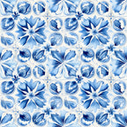 blue, white, handpainted, tiles, floral motifs, portuguese azulejo, mediterranean style, decorative flowers, ceramic inspired, geometric pattern, ornate design,, fabric panel, botanical elements, vintage style, repeating pattern, delft blue, watercolor effect, european tiles, craft fabric