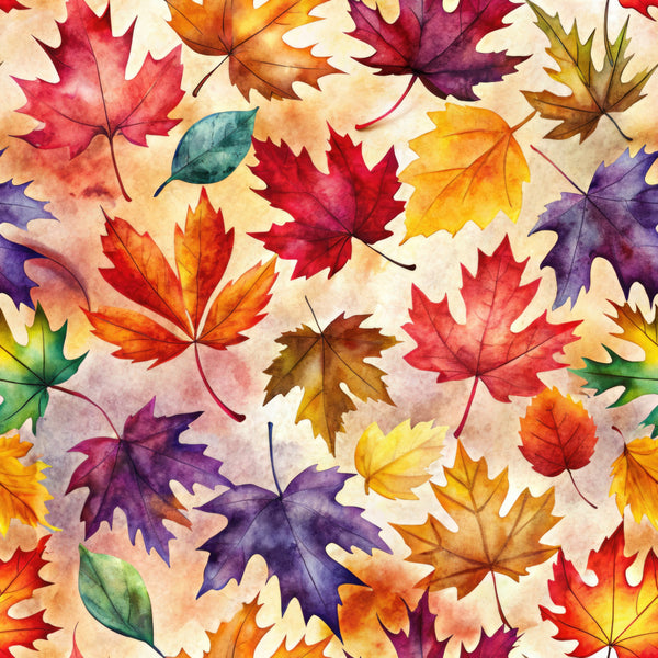 autumn leaves, fall foliage, watercolor leaves, maple leaves, oak leaves, red leaves, orange leaves, yellow leaves, purple leaves, burgundy, crimson red, golden yellow, burnt orange, deep purple, forest green, nature themed, seasonal, autumn, fall, watercolor pattern, painted leaves, botanical, whimsical, artistic, colorful, multi-colored, kids room, playroom, nature lover, harvest season