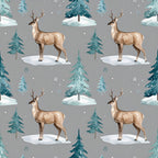 winter woodland, deer fabric, reindeer, forest green, teal, gray, beige, tan, snow, snowflakes, evergreen trees, pine trees, winter forest, snowy landscape, holiday, christmas, winter scene, nature, woodland animals, rustic, whimsical, cozy, festive, baby nursery, kids room, toddler, gender neutral, winter theme, seasonal, natural tones