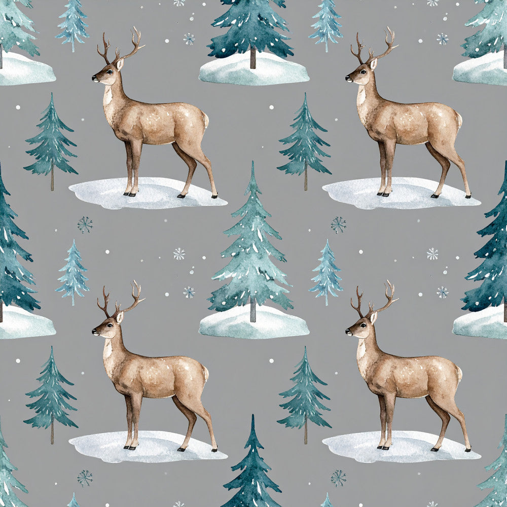 winter woodland, deer fabric, reindeer, forest green, teal, gray, beige, tan, snow, snowflakes, evergreen trees, pine trees, winter forest, snowy landscape, holiday, christmas, winter scene, nature, woodland animals, rustic, whimsical, cozy, festive, baby nursery, kids room, toddler, gender neutral, winter theme, seasonal, natural tones
