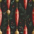 deep red, gold accents, forest green, crimson, burgundy, evergreen, festive red, metallic gold, holiday ornaments, christmas, vintage ornaments, botanical, nature, festive, elegant, traditional, teardrop ornaments, berry sprigs, pine branches, winter foliage, conifer needles, red baubles, gold filigree, seasonal, christmas decor, holiday themed, romantic, classic, sophisticated, winter botanicals