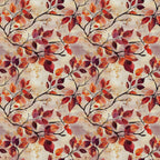 autumn leaves, fall foliage, burgundy, crimson, orange, rust, brown, beige, branching pattern, botanical design, leaf motif, seasonal fabric,, fabric panel, watercolor style, vintage texture, nature inspired, warm tones, repeating pattern, organic branches