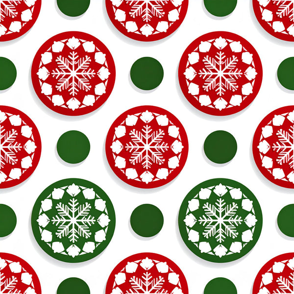 christmas, holiday, festive, red, forest green, dark green, white, snowflakes, geometric, circular, medallion, traditional, winter, seasonal, snow, decorative, elegant, classic, intricate patterns, ornamental, children, kids, nursery, playroom, festive decor, red and green, holiday themed, winter wonderland, christmas themed