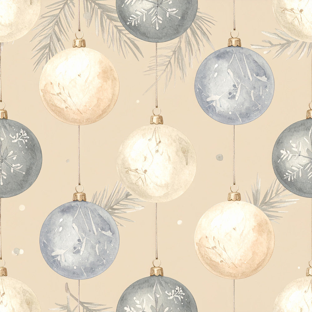cream, beige, soft blue, dusty blue, sage green, gold, warm white, christmas, holiday, ornaments, baubles, evergreen, pine branches, winter, festive, elegant, vintage, sophisticated, nature, botanical, minimalist, nursery, baby shower, soft aesthetic, neutral tones, delicate, whimsical, traditional, seasonal