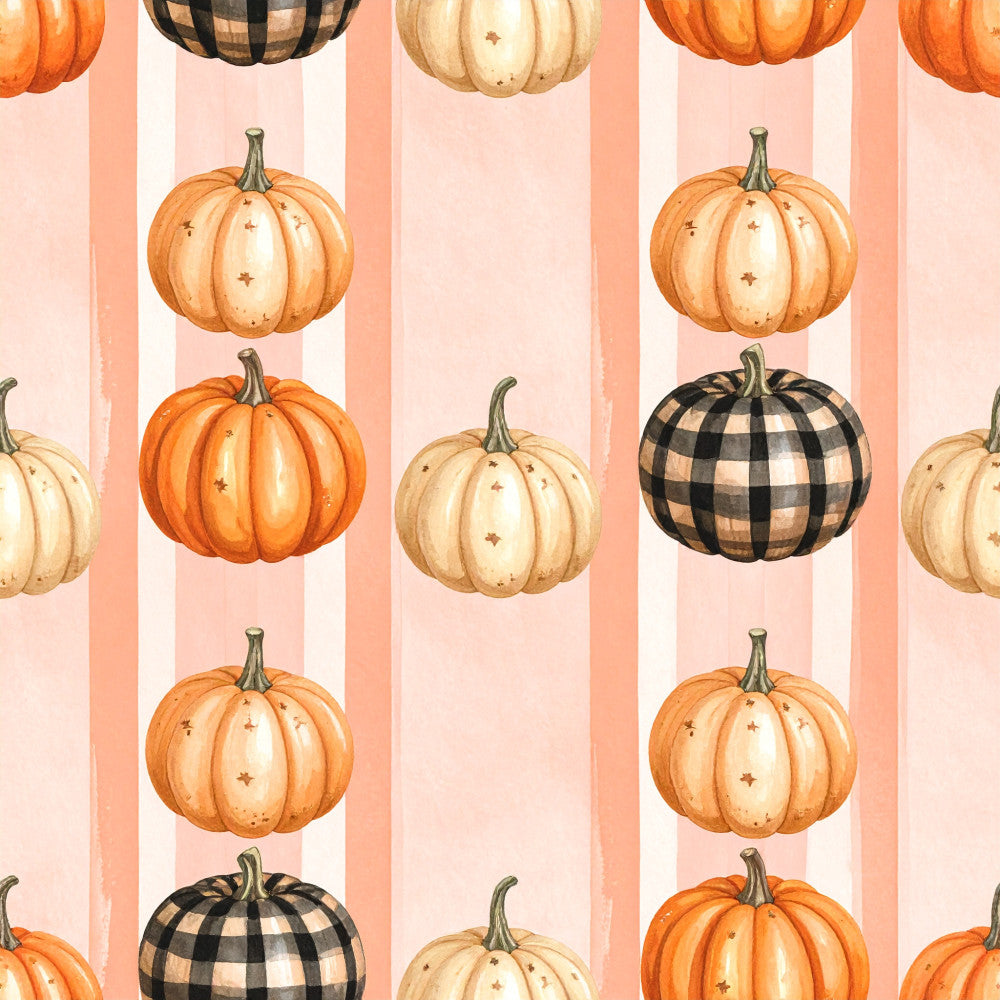coral pink, cream, peach, black, white, striped, pumpkin, autumn, fall, harvest, halloween, thanksgiving, pumpkin patch, plaid, gingham, checkered, pumpkins, seasonal, rustic, farmhouse, cottage core, whimsical, harvest time, october, spooky season, home decor, bedding, nursery, playroom, kids room
