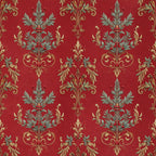 crimson red, gold, cream, sage green, damask, floral, ornamental, baroque, victorian, elegant, traditional, classic, luxury, formal, decorative, botanical, leaves, scrolls, flourishes, vintage, timeless, royal, sophisticated, antique, ornate, renaissance, heritage, upscale, tapestry