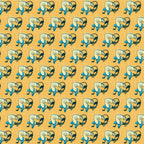 orange background, teal blue, cream white, black outlines, cats, kitty pattern, sleeping cats, curled up cats, atomic style, mid-century modern, retro design, geometric grid, repetitive pattern,, fabric panel, vintage aesthetic, stylized animals, decorative motifs, craft fabric, sewing material