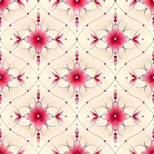 hot pink, magenta, rose pink, cream, ivory, floral, geometric, symmetrical, damask, ornamental, nature, elegant, sophisticated, modern, whimsical, ornate, decorative, botanical, flowers, petals, four-petal florals, beads, jewels, spring, romantic, feminine, classic, timeless, home decor, bedding