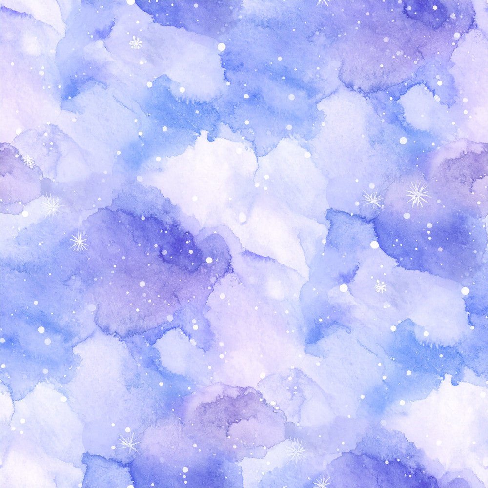 periwinkle, lavender, light purple, soft blue, pale blue, cornflower blue, cloud white, watercolor, abstract, celestial, dreamy, whimsical, winter, snowflake, stars, sparkles, magical, enchanted, nursery, baby room, kids room, sweet dreams, night sky, aurora, ethereal, gentle, pastel, snowy, peaceful, calming