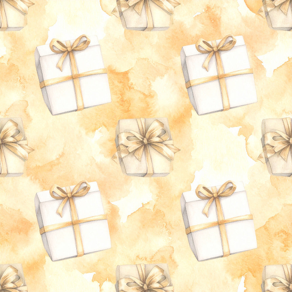 cream, beige, tan, gold, pale yellow, soft yellow, watercolor, gift boxes, presents, ribbons, bows, elegant, vintage, whimsical, neutral, soft, delicate, gift wrap, celebration, special occasion, baby shower, nursery, pastel, romantic, feminine, sophisticated, decorative, charming, gentle, light and airy