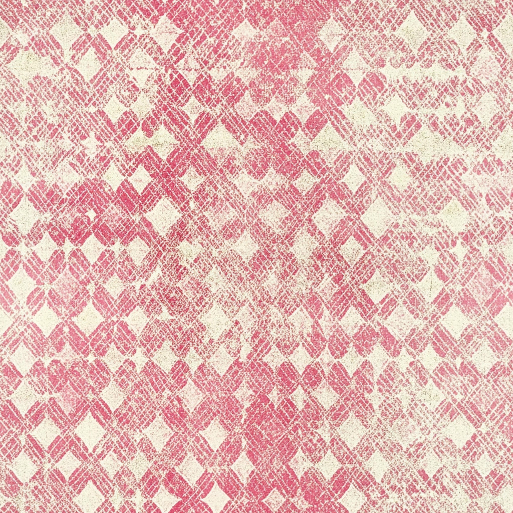 vintage pink, cream white, geometric pattern, diamond shapes, crosshatch texture, distressed finish,, fabric panel, worn appearance, shabby chic, faded print, repetitive motifs, dusty rose, soft pink, weathered look, cotton fabric, quilt blocks, muted tones, retro style