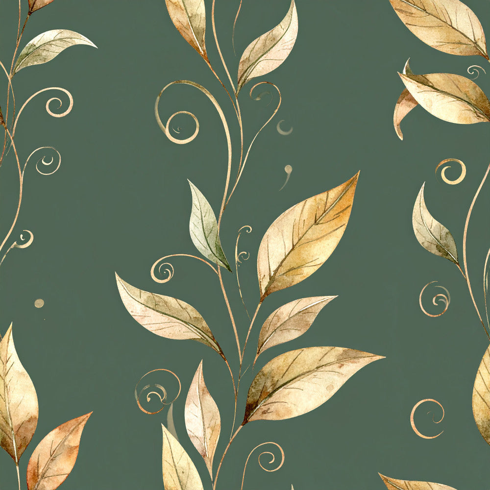 sage green, muted green, cream, tan, gold, bronze, botanical, floral, leaves, vines, scrolls, elegant, vintage, nature, autumn, fall, botanical illustration, decorative swirls, peaceful, calming, traditional, timeless, home decor, upholstery, sophisticated, earthy tones, natural elements, woodland, classic botanical