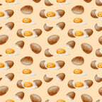 watercolor eggs, fried eggs, eggshells, breakfast food, cooking pattern, peach background, orange yolks, brown shells, white egg whites, food illustration, kitchen theme, culinary design, baking motif, repeating pattern,, fabric panel, soft pastels, morning meal, cooking ingredients, watercolor style