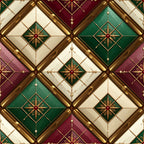 forest green, cream, burgundy, wine red, gold, elegant, geometric, diamond pattern, floral motif, eight-pointed star, vintage, luxurious, ornamental, beaded details, jewel tone, traditional, sophisticated, holiday, christmas, regal, quilted effect, decorative, opulent, upholstery style, damask inspired, celestial star, holiday decor, festive, rich colors, luxe fabric
