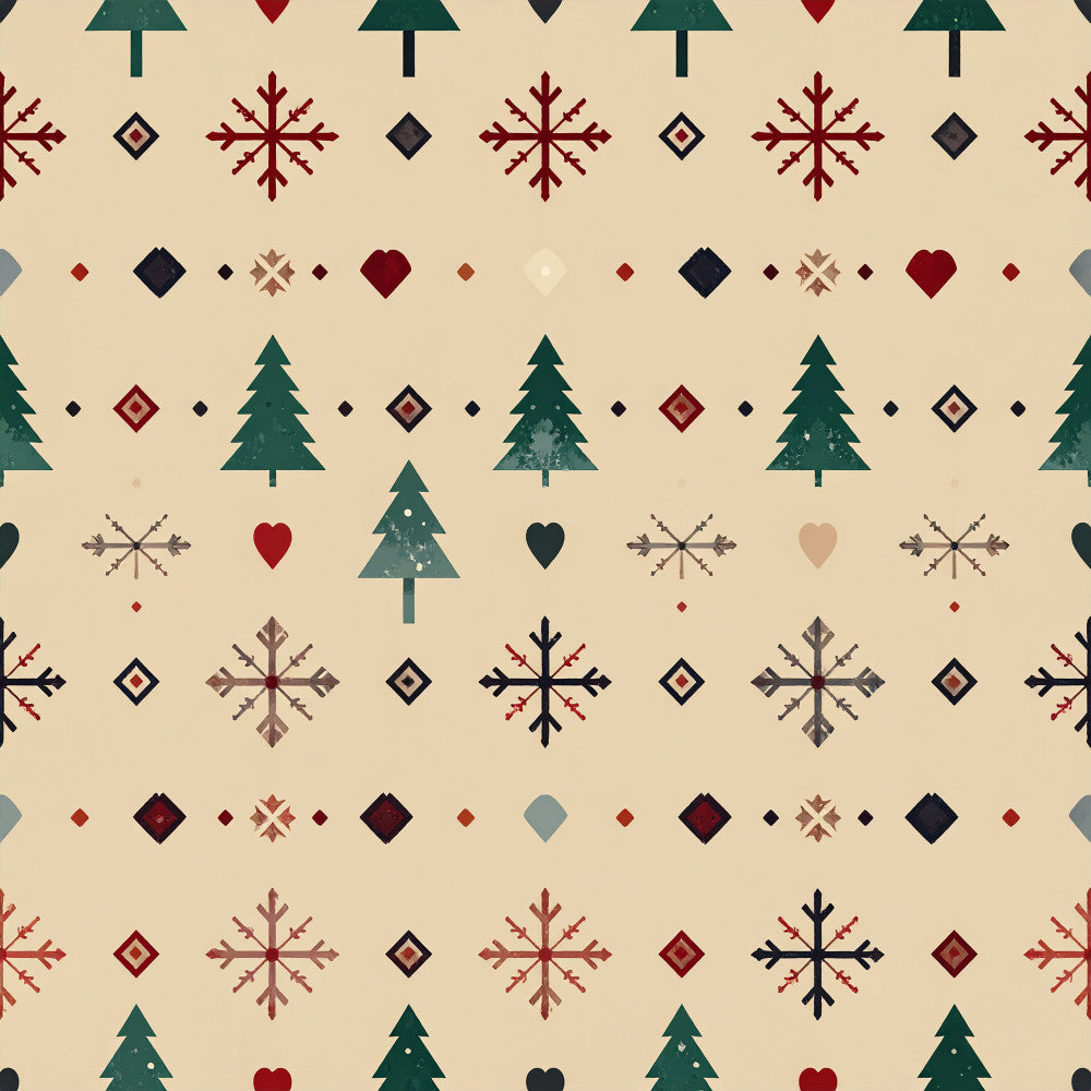 forest green, burgundy red, cream, navy blue, taupe, heart motif, snowflake pattern, christmas, holiday, geometric, winter, traditional, festive, rustic, scandinavian, diamond shapes, evergreen trees, cold weather, seasonal, home decor, cozy, vintage inspired, nature themed, folk art, decorative, elegant, timeless, classic