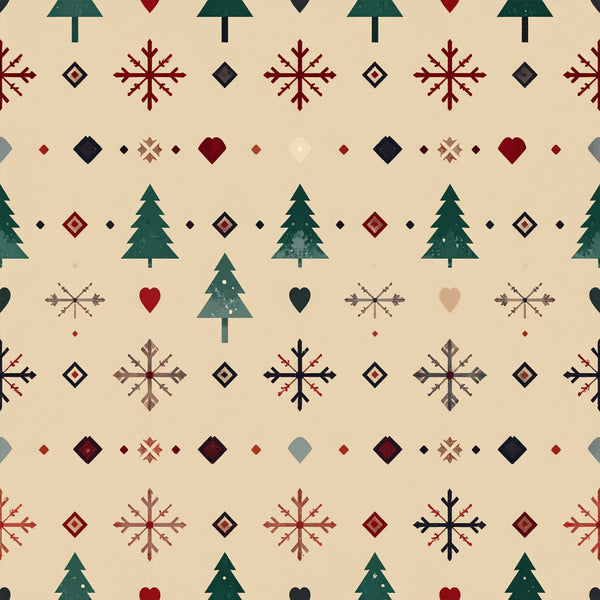 forest green, burgundy red, cream, navy blue, taupe, heart motif, snowflake pattern, christmas, holiday, geometric, winter, traditional, festive, rustic, scandinavian, diamond shapes, evergreen trees, cold weather, seasonal, home decor, cozy, vintage inspired, nature themed, folk art, decorative, elegant, timeless, classic