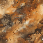 brown, orange, cream, beige, galaxy pattern, cosmic design, space theme, painted effect, watercolor style, abstract swirls, celestial motif, nebula inspired,, fabric panel, starry dots, astronomical print, dreamy atmosphere, flowing clouds, marbled texture, cotton fabric