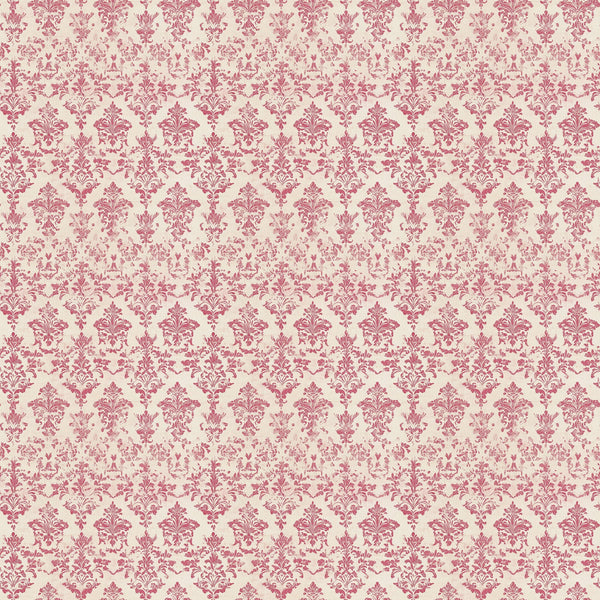 vintage pink, dusty rose, cream background, damask pattern, ornate motifs, floral scrollwork, baroque design, decorative flourishes,, fabric panel, intricate details, symmetrical repeat, elegant swirls, antique style, soft palette, romantic mood, victorian inspired, delicate ornaments