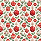 red ornaments, cream background, gold accents, holiday, christmas, festive, traditional, vintage, elegant, ornament balls, baubles, evergreen branches, pine needles, holly, red and green, striped ornaments, snowflake pattern, decorative patterns, winter, seasonal, classic christmas, timeless, retro christmas, victorian style, ornamental design, festive decor, holiday decorations, deep red, forest green