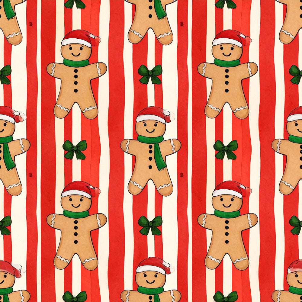 gingerbread men, red and white striped, christmas, holiday, festive, gingerbread, candy cane stripes, green scarf, red santa hat, whimsical, cheerful, children, kids, nursery, playroom, cute characters, seasonal, winter, baking themed, cookie inspired, traditional christmas, retro christmas, vintage holiday, smile faces, playful, primary colors, classic holiday, festive decor