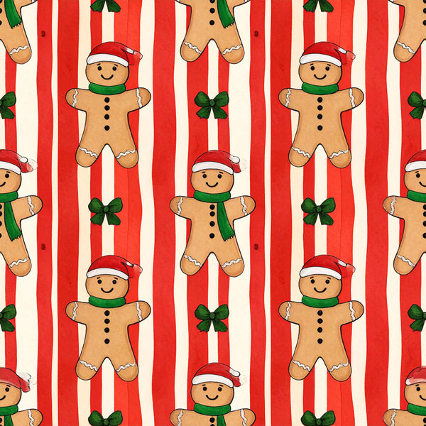 gingerbread men, red and white striped, christmas, holiday, festive, gingerbread, candy cane stripes, green scarf, red santa hat, whimsical, cheerful, children, kids, nursery, playroom, cute characters, seasonal, winter, baking themed, cookie inspired, traditional christmas, retro christmas, vintage holiday, smile faces, playful, primary colors, classic holiday, festive decor