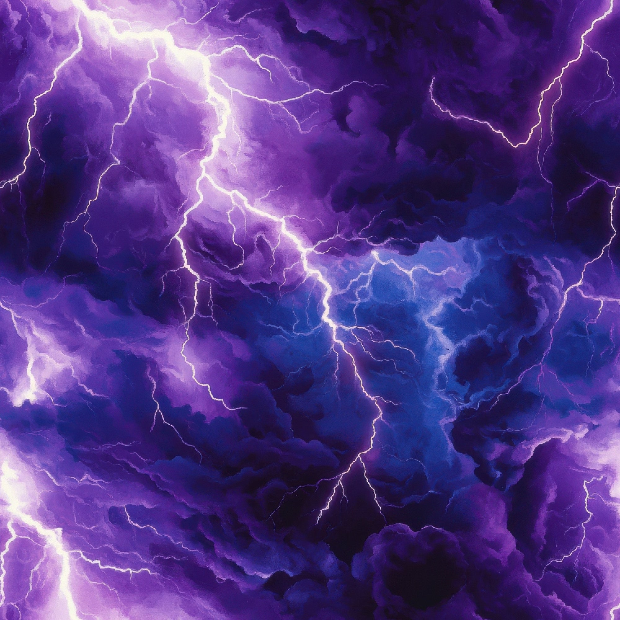 purple, violet, blue, indigo, lightning bolts, thunderstorm, storm clouds, dramatic sky, electric pattern, weather theme,, fabric panel, stormy atmosphere, jagged lightning, cloud formations, intense purple, deep blue, storm pattern, electric bolts, tempest design
