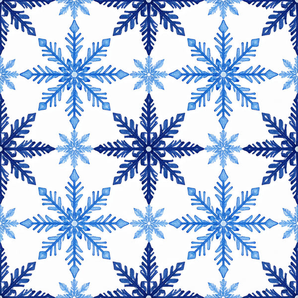 navy blue, light blue, white, snowflake, geometric, winter, holiday, christmas, frozen, frost, icy, crystalline, symmetrical, elegant, modern, traditional, feathered, ornamental, celestial, season, cold weather, december, nursery, kids room, baby shower, festive, decorative, ice crystal pattern