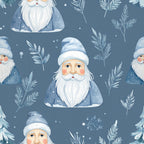 slate blue, white, cream, winter, christmas, holiday, santa, gnome, beard, festive, whimsical, vintage, evergreen, pine branches, frost, snow, rustic, traditional, children, kids room, nursery, playroom, gender neutral, cozy, magical, jolly, rosy cheeks, winter foliage, scandinavian, folk art