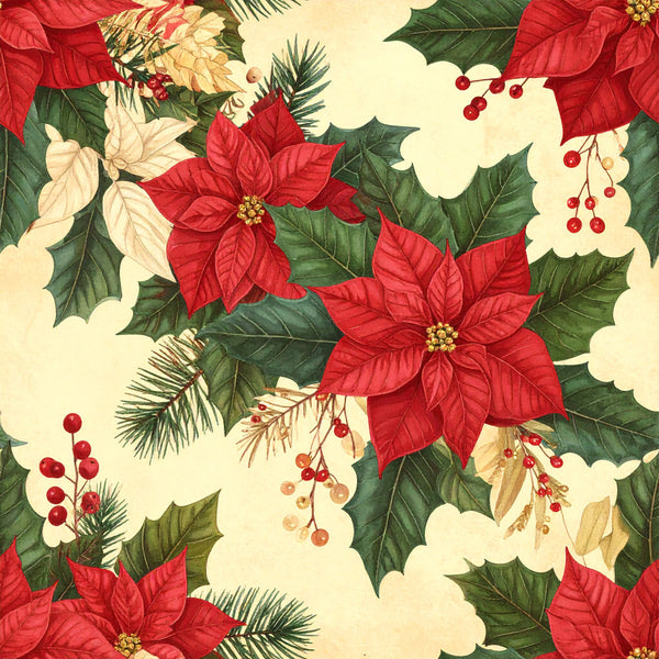 christmas, holiday, poinsettia, red poinsettia, cream, red, forest green, dark green, gold, burgundy, floral, botanical, festive, elegant, traditional, vintage, nature, winter, evergreen, holly, berries, pine branches, seasonal, decorative, classic holiday, timeless, sophisticated, red flowers, white background