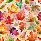 autumn leaves, fall foliage, watercolor leaves, maple leaves, red leaves, orange leaves, yellow leaves, golden yellow, burnt orange, coral pink, purple leaves, green leaves, nature theme, seasonal, autumn colors, fall colors, watercolor pattern, botanical, leaf motif, transitional style, whimsical, vibrant colors, multi-color, kids room, playroom, nature lover, harvest theme, colorful leaves